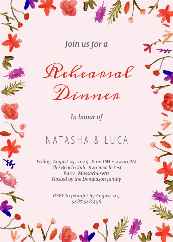 Watercolor flowers - rehearsal dinner party invitation